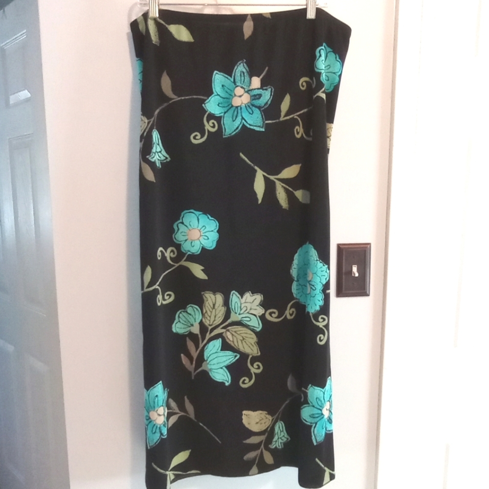 Goodclothes Collections Floral Turquoise Black Women's Maxi Skirt Size L